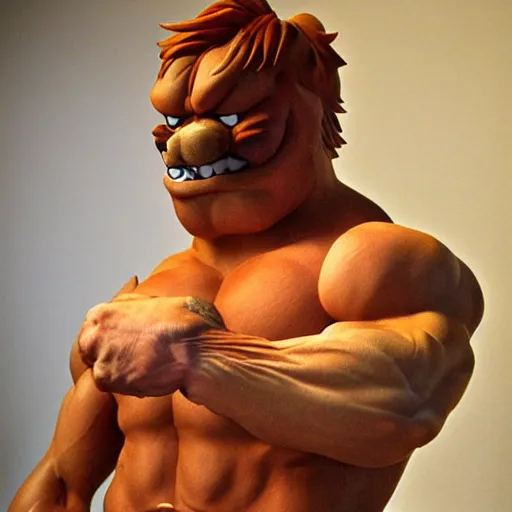 Image similar to garfield muscular garfield, epic pose, vivid details