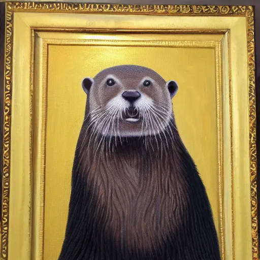 Image similar to oil painting of royal king otter dressed as a king