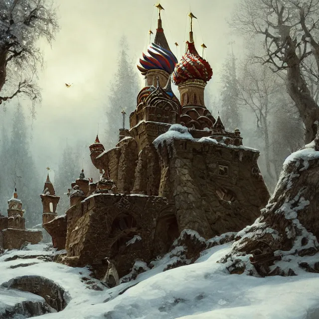 Image similar to russian folk fairytale, story, fable, dramatic, fantasy art, matte painting, an ultrafine detailed painting, academic art, ornate, inticate, elegant, sharp focus, artstation, by pavel korin, viktor vasnetsov, greg rutkowski