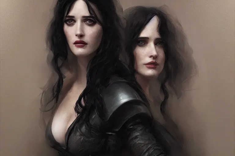 Prompt: A portrait Eva Green as Yennefer from the Witcher by Ruan Jia and Mandy Jurgens and Artgerm and william-adolphe bouguerea, highly detailed, trending on artstation, award winning, H 768