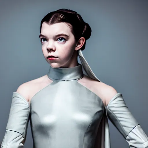 Image similar to Anya Taylor-Joy as Princess Leia, XF IQ4, 150MP, 50mm, F1.4, ISO 200, 1/160s, natural light, Adobe Lightroom, photolab, Affinity Photo, PhotoDirector 365