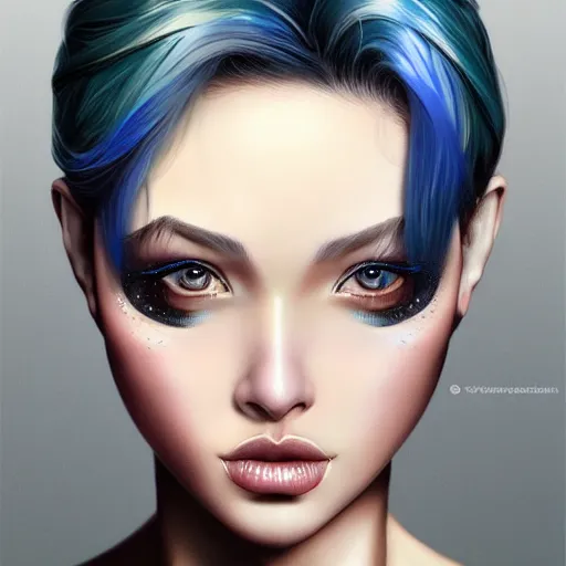 Prompt: half - electric striking woman, cute - fine - face, pretty face, oil slick hair, realistic shaded perfect face, extremely fine details, realistic shaded lighting, dynamic background, artgerm, 8 k ultra realistic, highly detailed, ando tadao