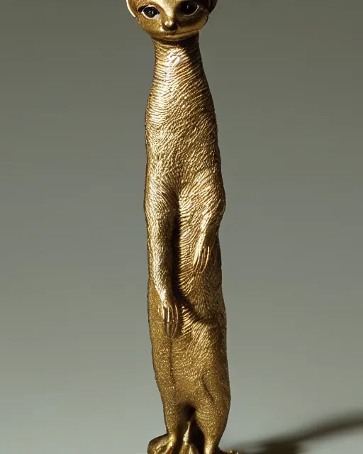 Prompt: a metallic statue of a meerkat