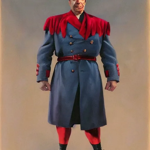 Prompt: ultra realistic full body painting of mr bean as m. bison from street fighter, art by frank frazetta, 4 k, ultra realistic, highly detailed, epic lighting