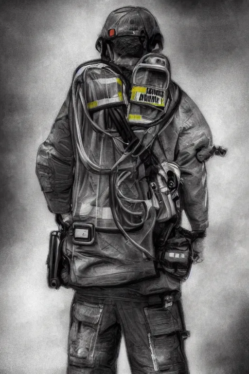 Image similar to paramedic, standing by ambulance, highly detailed, digital art, sharp focus, trending on art station