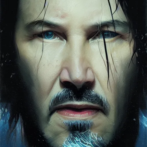 Image similar to keanu reeves as a fish, closeup portrait by greg rutkowski, realistic face, digital art,