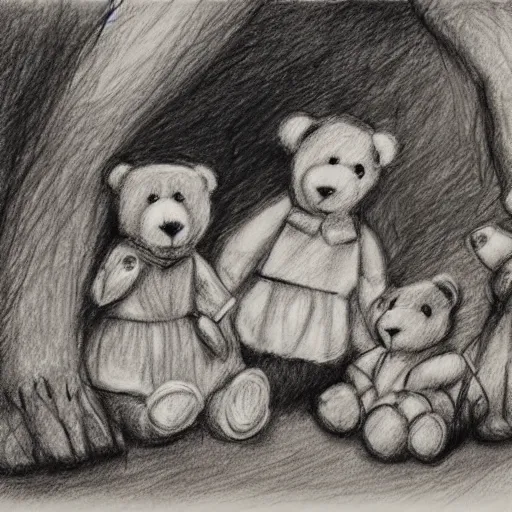 Image similar to teddy bears picnic in the style of carol lawson pencil sketch,