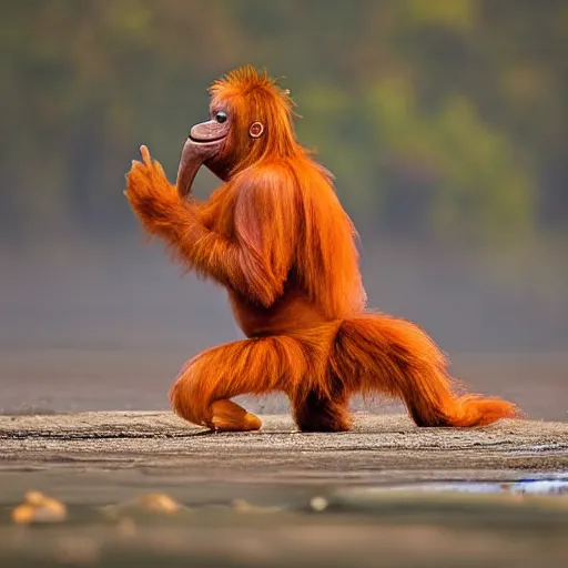 Image similar to a donald - trump - orang - outang hybrid, wildlife photography