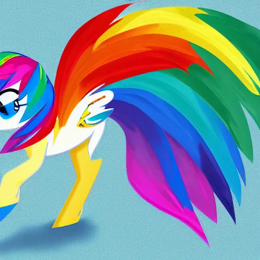 Image similar to Rainbow Dash, Equine Photography, Pegasus, Light-blue coat with rainbow mane and tail, realistic 4k