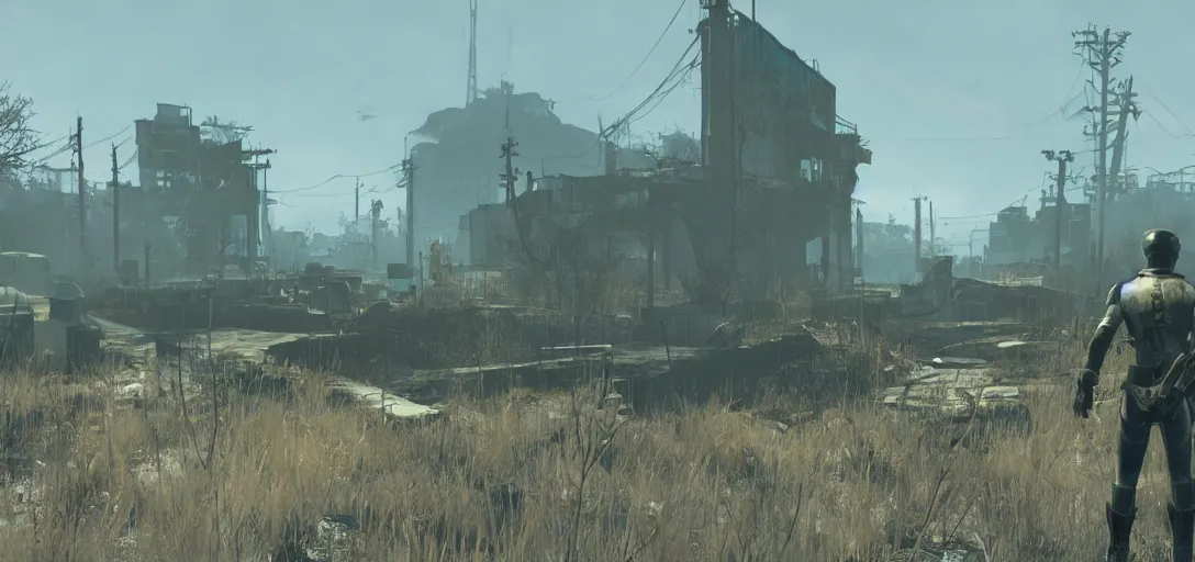 Image similar to Fallout 4, painting by Makoto Shinkai