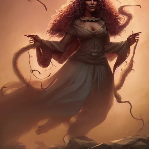 Image similar to anthropomorphic lioness witch casts a swirling spell, DnD character art portrait, DeviantArt Artstation, by Jason Felix and Peter Mohrbacher and Ross Tran and Greg Rutkowski, behance HD, detailed matte fantasy painting, cinematic lighting