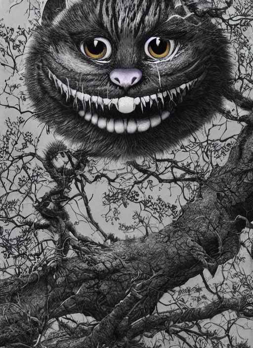 Image similar to Cheshire Cat painting by Dan Hillier, trending on artstation, artstationHD, artstationHQ, 4k, 8k