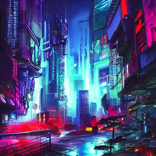 Image similar to Very very very horrific cyber-demon, cyberpunk style, vivid colors, dramatic lighting, top post of all time on /r/ImaginaryLandscapes subreddit