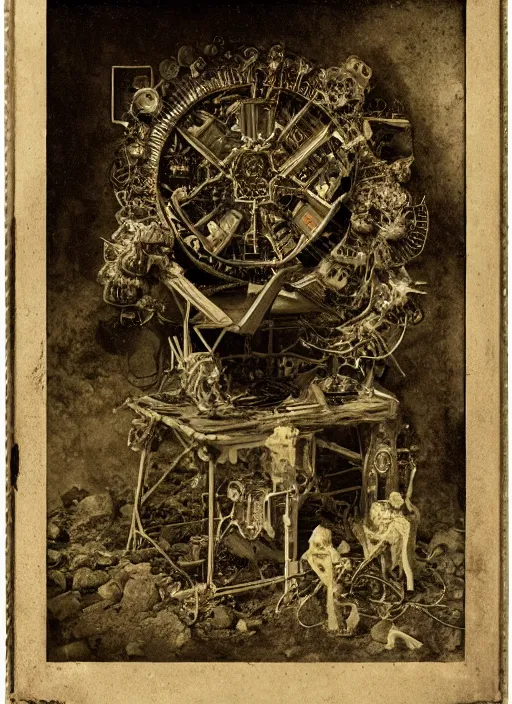 Prompt: old wetplate daguerreotype birth of artificial life, fractal, intricate, elegant, highly detailed, parallax, leica, medium format, subsurface scattering, by jheronimus bosch and greg rutkowski and louis jacques mande daguerre