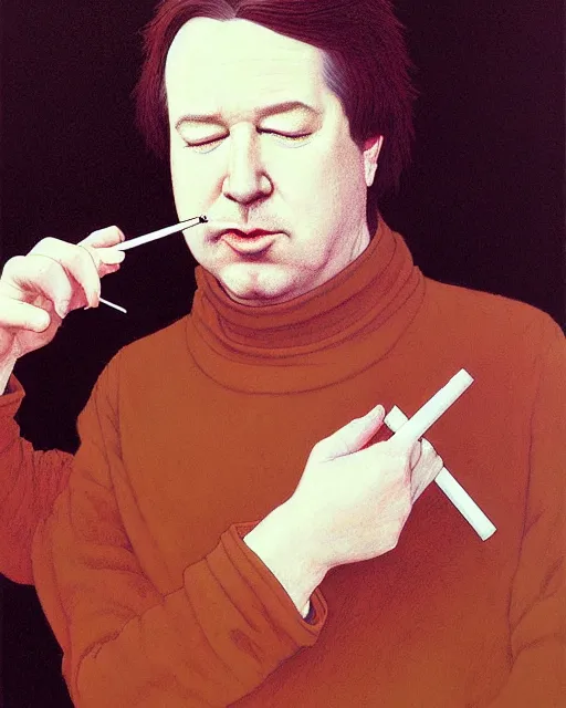 Image similar to portrait of bill hicks smoking, art by ( ( ( kuvshinov ilya ) ) ) and wayne barlowe and gustav klimt and artgerm and wlop and william - adolphe bouguereau