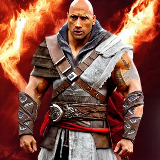 Image similar to dwayne johnson as ezio auditore