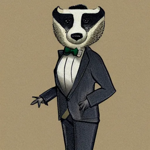 Image similar to an anthropomorphic badger wearing dressed as a professor.