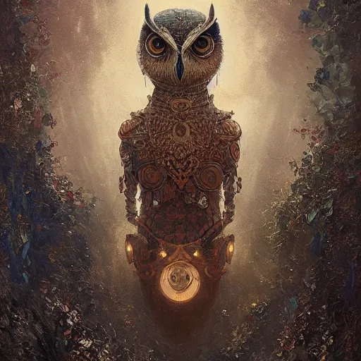 Image similar to a ultradetailed beautiful concept art of a an intricate wooden mask of an owl painted with beautiful colors, but the mask seems to hide some dark secret, intricate, concept art, high resolution 4 k, by tom bagshaw, greg rutkowski, charli bowater and artgeem