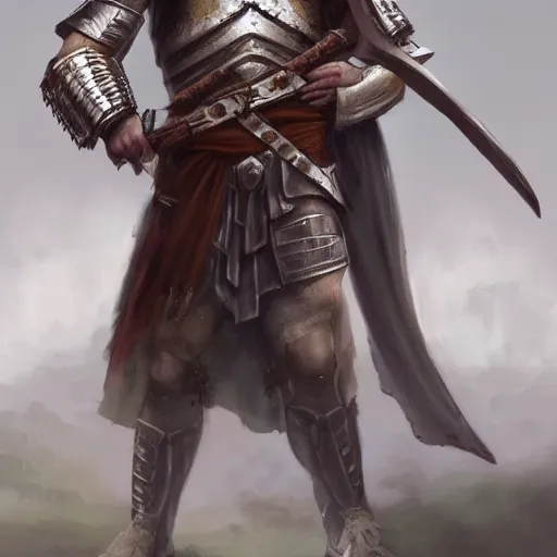 Image similar to portrait of an ancient roman warrior armed with a glowing-white sword D&D, fantasy, elegant, hopeful, cosmic, muscular, highly detailed, digital painting, artstation, concept art, smooth, sharp focus, illustration