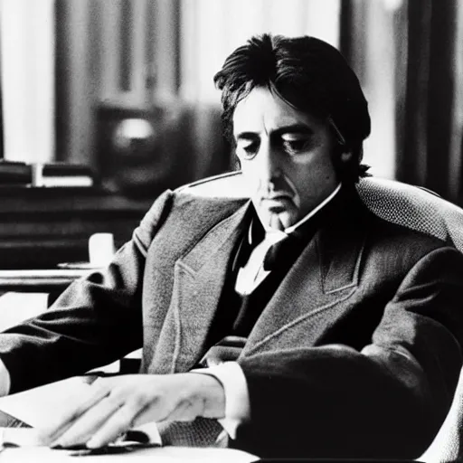 Prompt: al pacino in the godfather seated at his desk