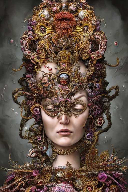 Image similar to hyper-realistic ultra-detailed maximalist and dramatic elegant luxury beautiful young empress portrait by igor goryunov and heidi taillefer inspired by andrei riabovitchev and patricio clarey Rendered by binx.ly 8k. Generative art. Fantastic realism. Scifi feel. Extremely Ornated. Intricate and omnious. Tools used: Blender Cinema4d Houdini3d zbrush. Unreal engine 5 Cinematic. Beautifully lit. No background. artstation. Deviantart. CGsociety.