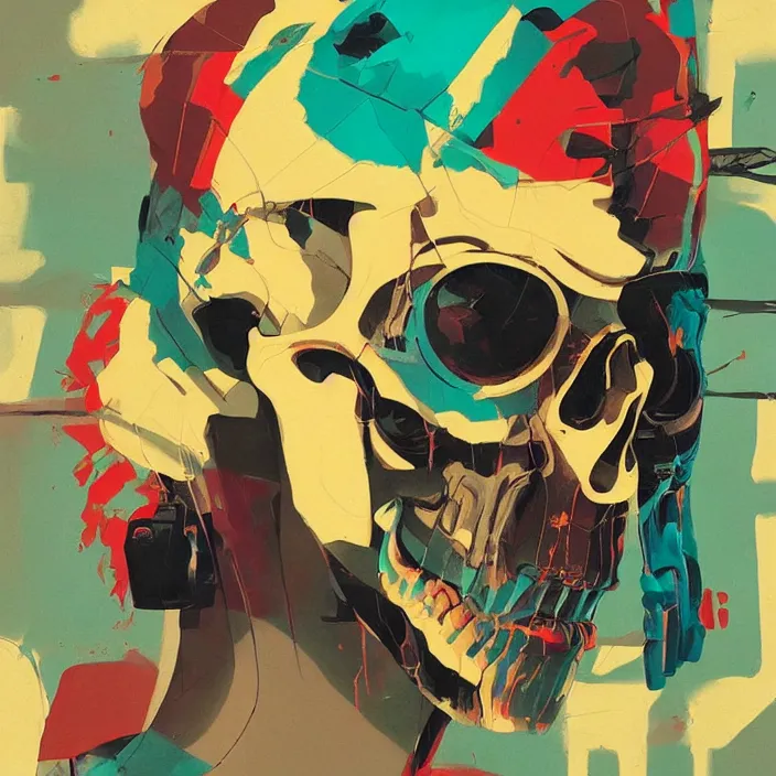 Image similar to a colorful comic noir illustration painting of a cyberpunk skull by sachin teng and sergey kolesov and sam yang and simon stalenhag. in style of graffiti art. hyper detailed, sharp focus, soft light. octane render. ray tracing. trending on artstation