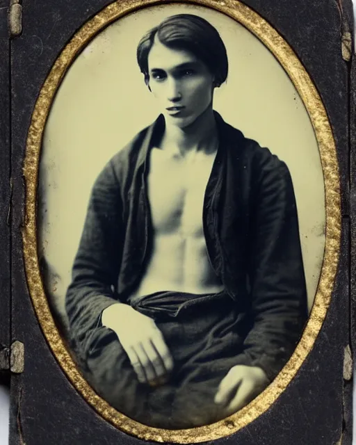 Image similar to tintype photo of alyosha karamazov, handsome innocent young russian man, by julia margaret cameron 1 8 8 0 s, realistic, body shot, sharp focus, 8 k high definition, insanely detailed, intricate, elegant