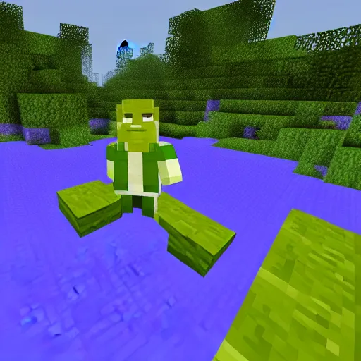 Image similar to shrek inside minecraft