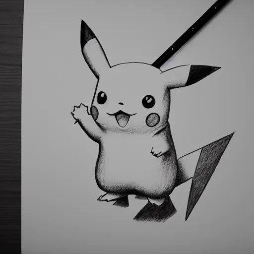 Image similar to pikachu drawing on paper, pencil drawing, global illumination, photorealistic