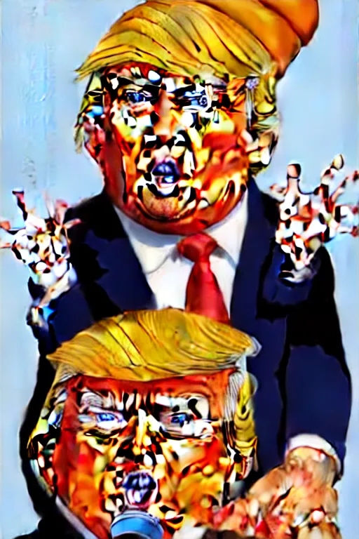 Image similar to donald trump as an oompa loompa, in the style of kim jung gi