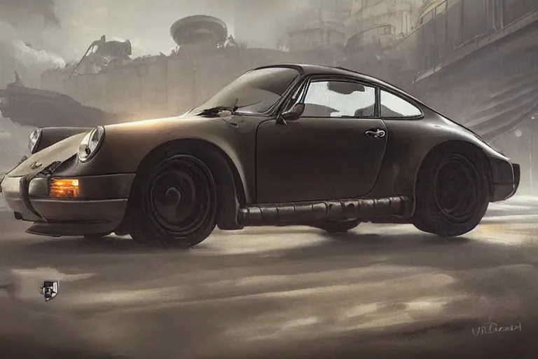 Image similar to dieselpunk porsche 911, highly detailed, digital painting, artstation, concept art, sharp focus, illustration, art by raphael lacoste and greg rutkowski