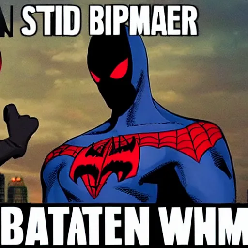 Prompt: spiderman meme with batmans