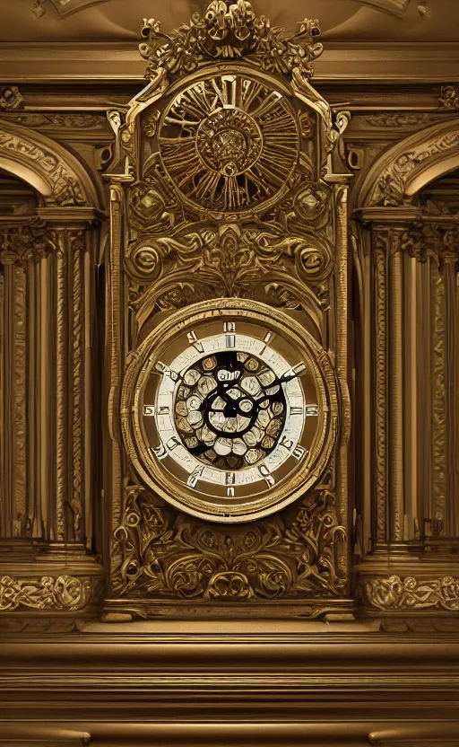 Prompt: Baroque clock, unreal engine, octane render