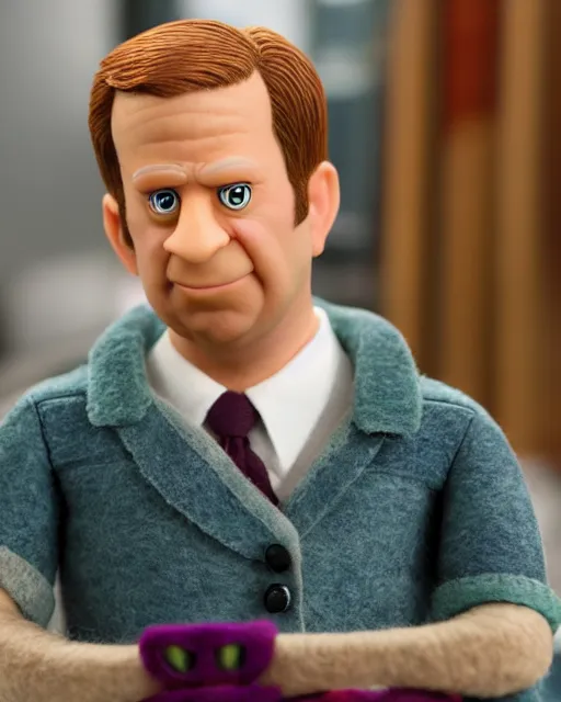 Image similar to tobey flenderson as a muppet. highly detailed felt. hyper real photo. 4 k.