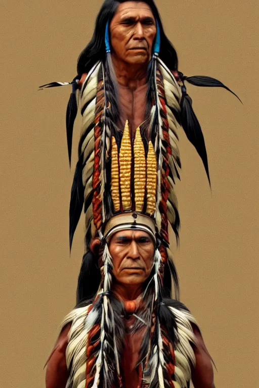 Image similar to the figure of a native american made out of corn, highly detailed, digital art, sharp focus, trending on art station, anime art style