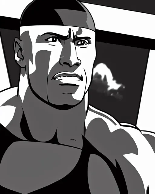 Prompt: Dwayne Johnson in a black and white anime