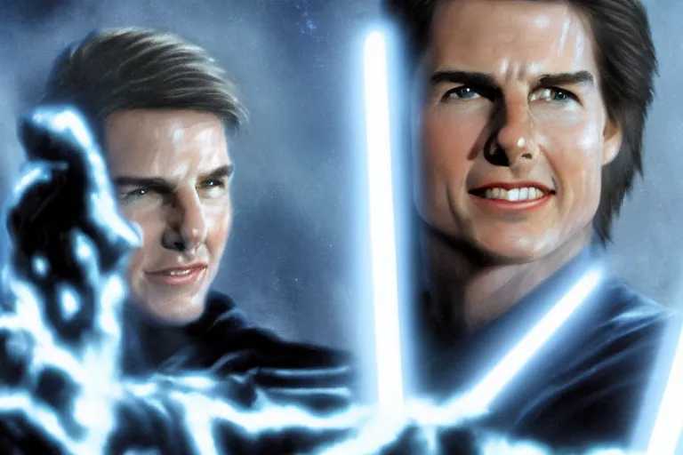 Image similar to (tom cruise!!) using force lighting, (palpatine)