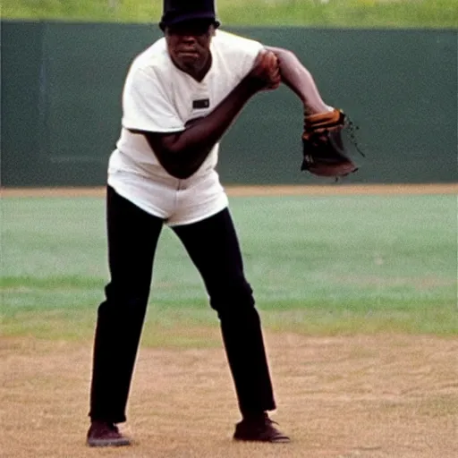 Prompt: Samuel L. Jackson playing Baseball in the 1970s, award-winning photograph