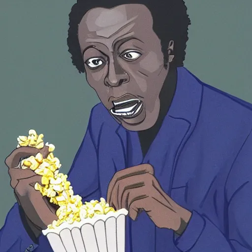 Prompt: miles davis eating popcorn, photorealistic, hd, 4 k, award - winning