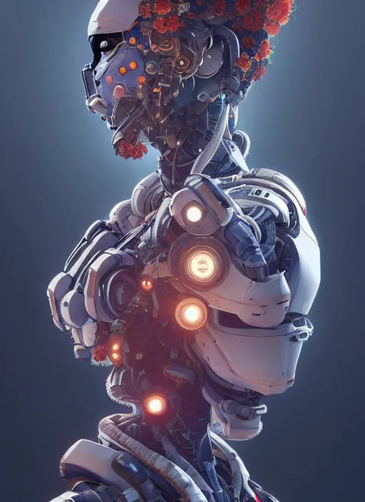 Image similar to symmetry!! portrait of a hybrid robot astronaut, floral! horizon zero dawn machine, intricate, elegant, highly detailed, digital painting, artstation, concept art, smooth, sharp focus, illustration, art by artgerm and greg rutkowski and alphonse mucha, 8 k