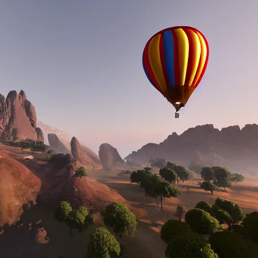 Prompt: A hot air balloon with the face of Arnold Schwarzenegger, 8k ultra realistic, award winning, unreal engine 5, masterpiece