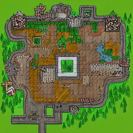 Prompt: map of a dungeon in a forest, isometric, detailed, game, dungeons and dragons