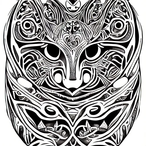 Image similar to tattoo sketch, cat, winks, draft, organic ornament, maori, vector