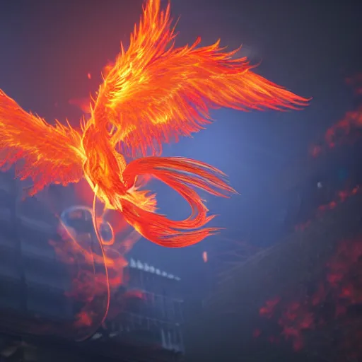 Prompt: flaming phoenix, volumetric lighting, intricate, detailed