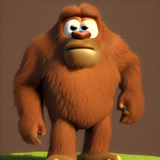 Prompt: Bigfoot character model, stylized, artstation, brown fur, by Disney Pixar, rim light