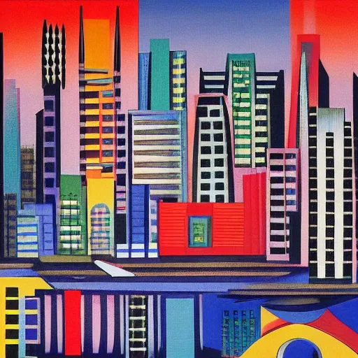 Prompt: tokyo skyline, resembling composition monumentale by auguste herbin, detailed abstract painting