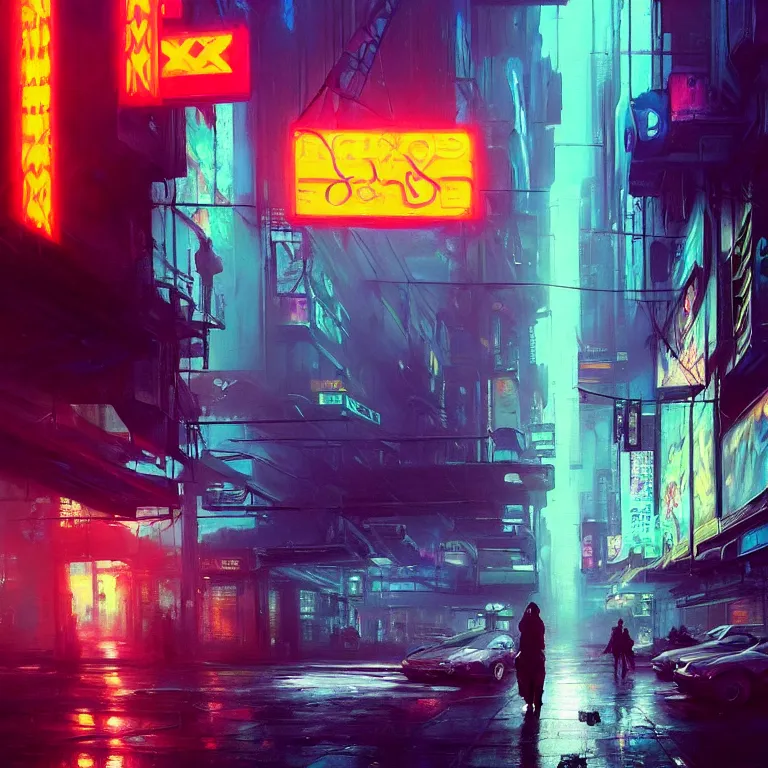 Image similar to beautiful painting by jeremy mann, cyberpunk street, neon signs, still from enter the void movie, pastel hypercolor scheme, baroque portrait painting, perfect composition, detailed octane render trending on artstation, 8 k artistic photography, volumetric cinematic perfect light, chiaroscuro, masterpiece, raphael, caravaggio, beksinski, rutkowski