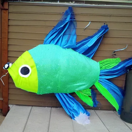 Image similar to a fish costume, outdoors, craigslist photo