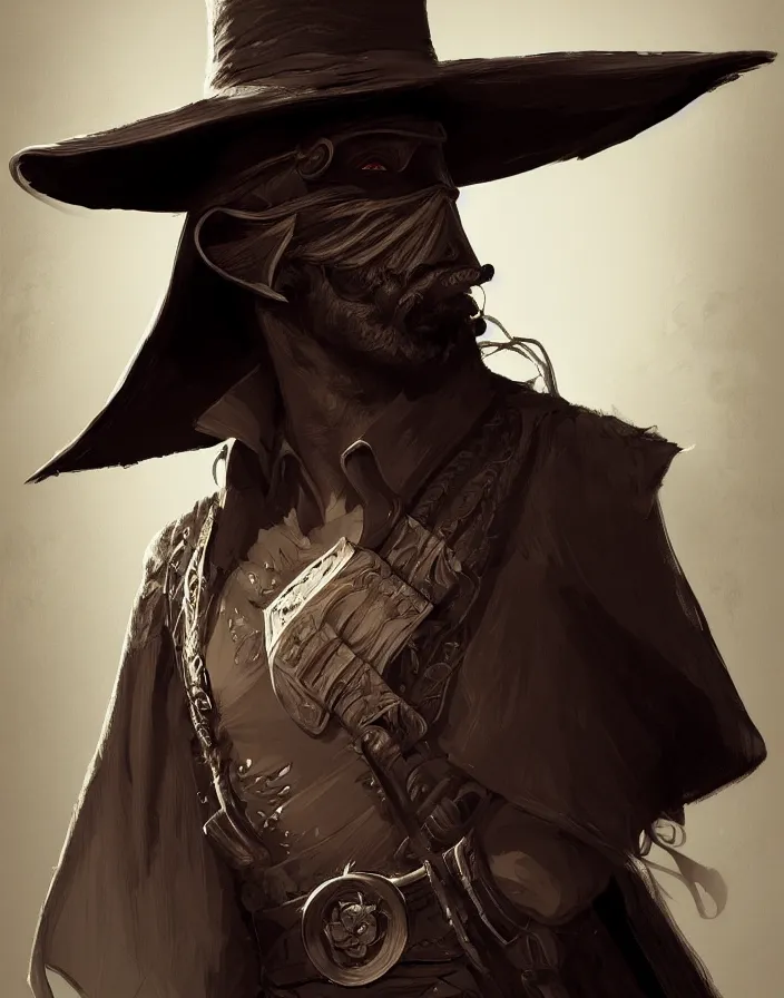 Image similar to misterious gaucho bandido commander, shady look, a raggy long poncho, magic the gathering, ready to shoot, intricate, highly detailed, digital painting, artstation, concept art, sharp focus, illustration, geometric dripped ink background, art by Artgerm, Grafit Studio, and Greg Rutkowski and Craig Mullins