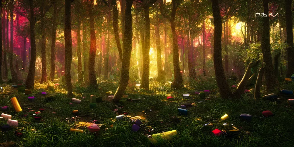 Prompt: ultra-realistic paint explosion, inside an enchanted forest, prism highlights, depth of field, cinematic, cyber punk, concept art, art station, octane render, v-ray, 8k, C4D